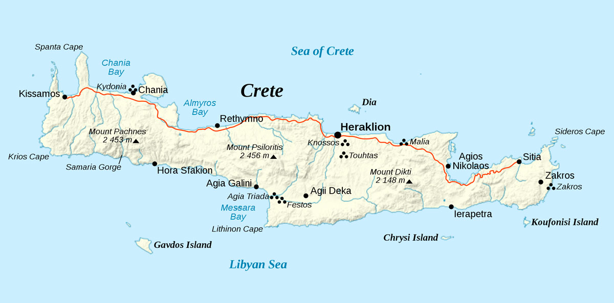 Carte détaillée de la Crète